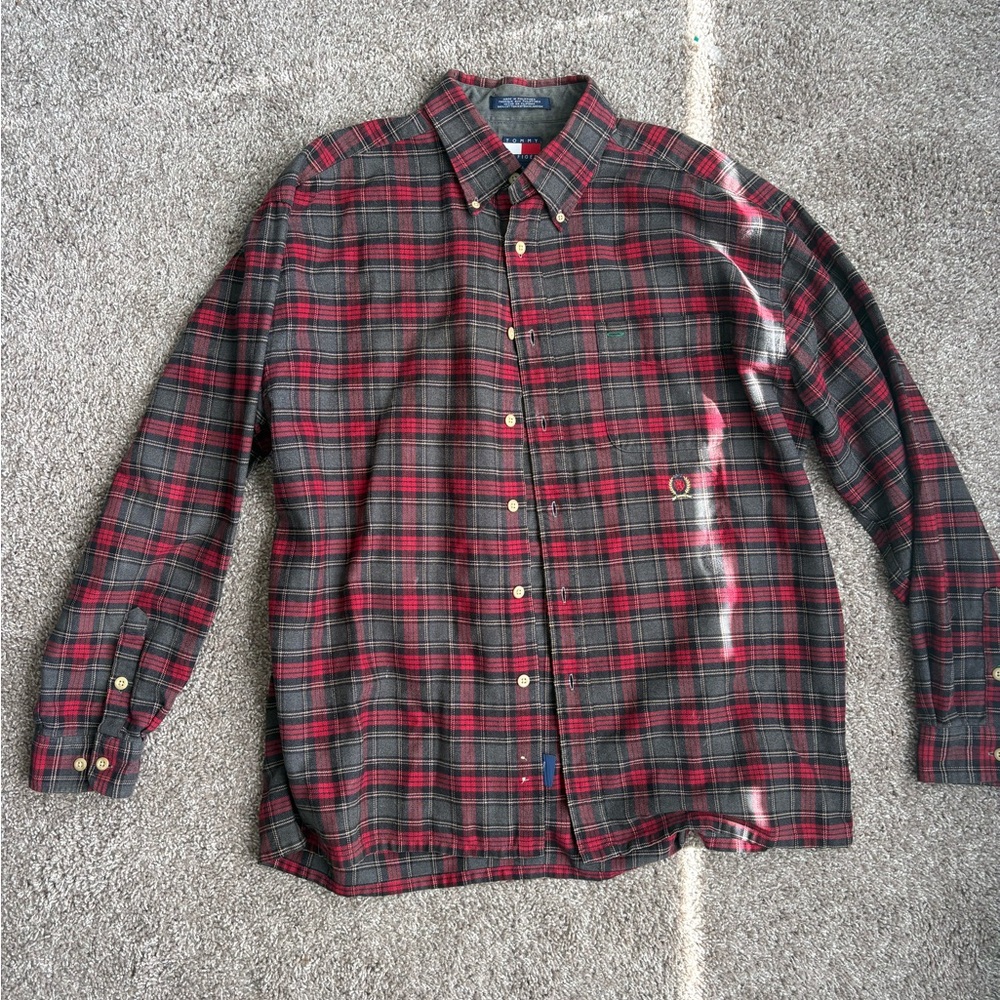Tommy Hilfeger Red & Black Plaid Button-Down Shirt